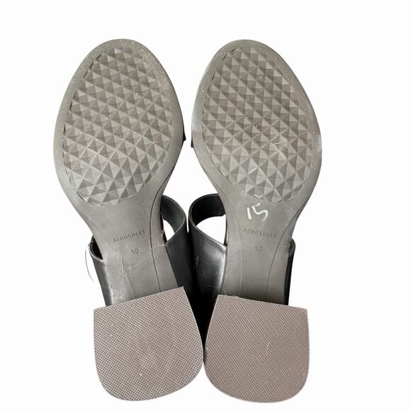 Aerosoles 10 Nika Comfort Sandals Slip On Block Thick Heel Black Leather - Picture 8 of 10